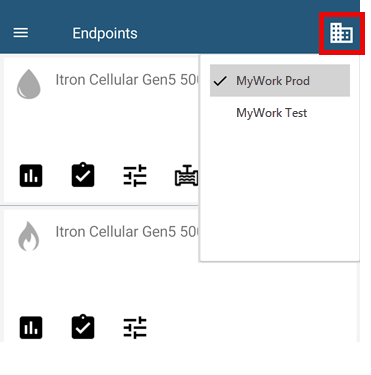 Screenshot: The Endpoints menu with highlighting around the the Business Unit Selector button.