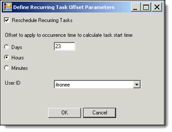 Define Recurring Task Offset Parameters dialog.