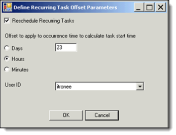 Define Recurring Task Offset Parameters dialog.