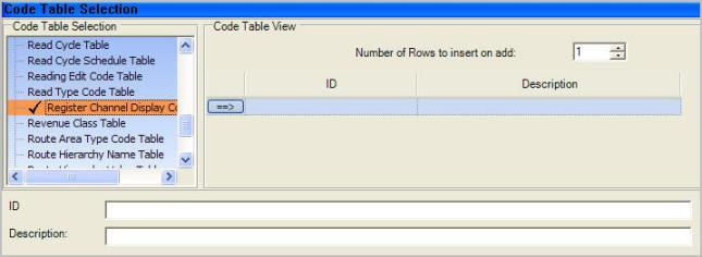 Register Channel Display Code Table dialog.