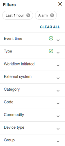 Filters applied display a check mark next to them.