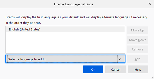 Language selection in Firefox.