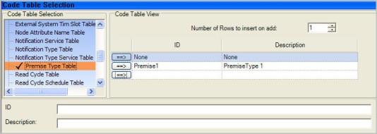 Code table setup parameters dialog.