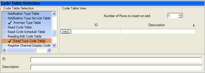 Code table selection dialog displaying added rows.