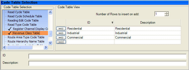 Revenue Class Table dialog.