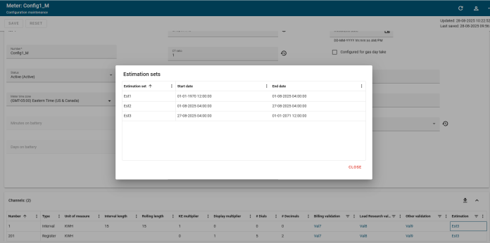 Esimation sets dialog