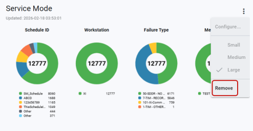 the remove option in the actions menu for the service mode card