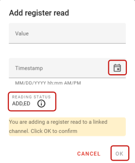 screenshot of the add register read dialog