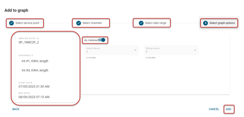 Add to graph dialog filled out.