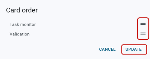 card order dialog on the dashboard