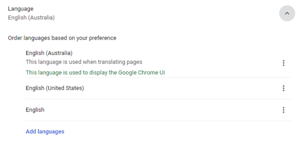 Google Chrome language settings