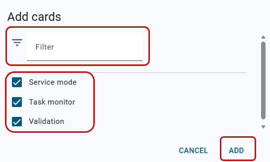 the add cards dialog with all options selected