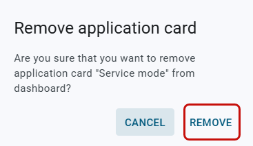 the remove application card confirmation dialog