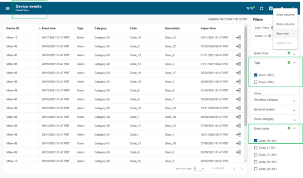 Configuring device event filters for Workflow Manager.