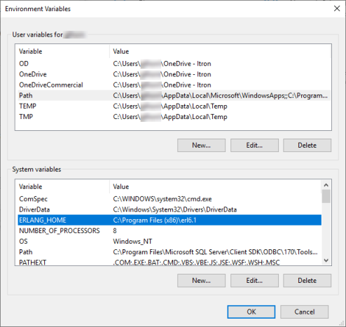 Environment variable ERLANG_HOME created during installation.