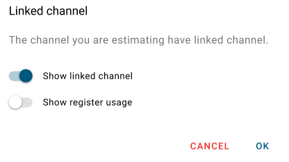 screenshot of the linked channel dialog