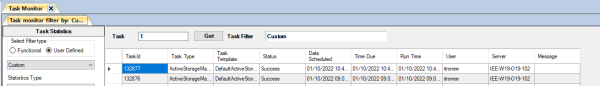 The status and results of an IEE Active Storage Manager task can be monitored using the IEE Task Monitor.