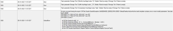 Task log that contain messages indicating an error. 