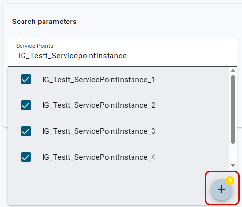 the number of selected service points on the Add icon