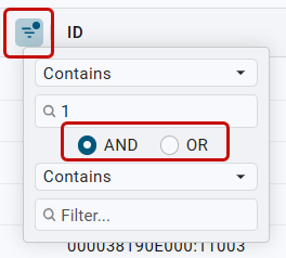 location of filter applied icon and filter options