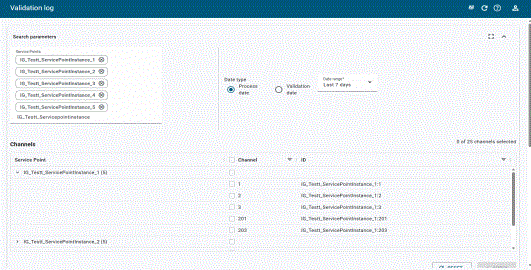 validation log interface with data selected
