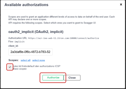 location of checkbox and authorize on the available authorizations dialog
