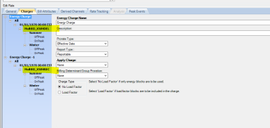 The Charges tab with the General Ledger Code set to KWHTOT for all the blocks.