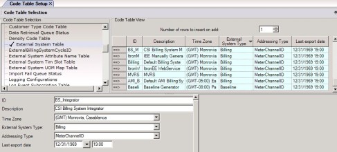External system code table