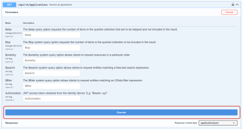 location of the Execute option on the API card