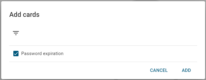 Add cards dialog.