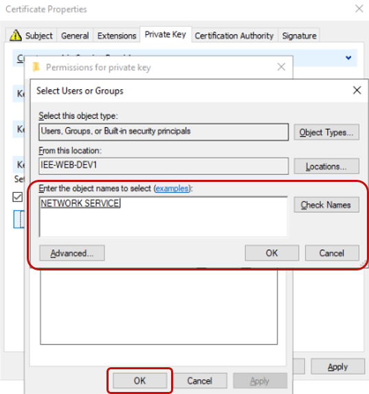 The Certificate Properties dialog