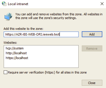 Location of where to enter the URL on the Local intranet tab.
