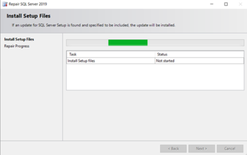 The Install Setup Files process status bar.