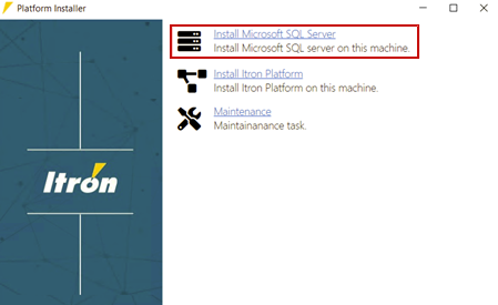 The platform bootstrapper screen opened with Install Microsoft SQL Server selected.