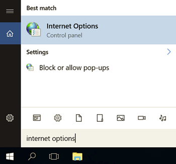 Locations of Internet Options on the machine.