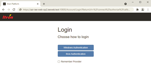  Itron Authentication option on the Login page.