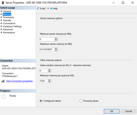 SQL Server properties tabs.