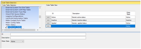 The settlement status option selected on the code table selection tab.