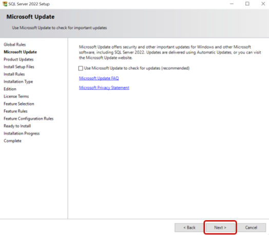 location of Next option