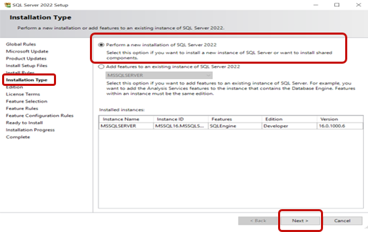 location of Perform a new installation of SQL Server 2022