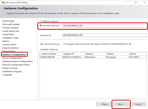 location of Named Instance option