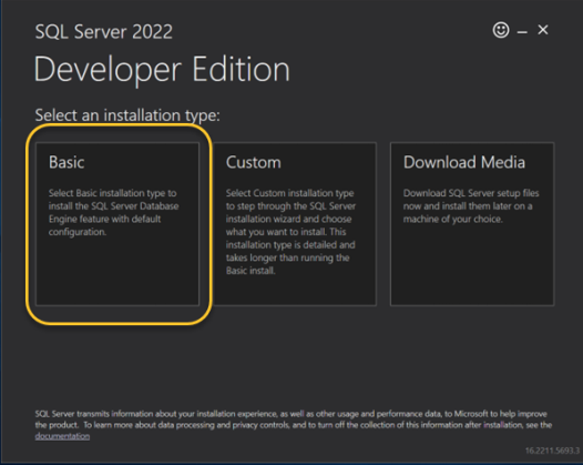the Installation Types dialog