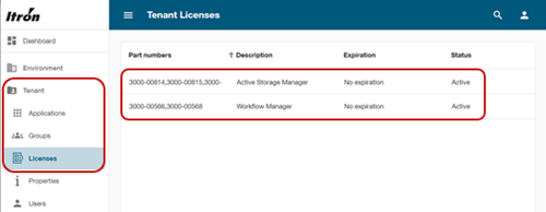 The Tenant Licenses page in the Web UI help.