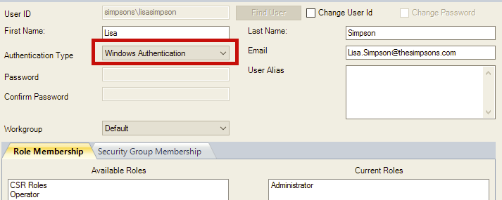  Windows Authentication selected for authentication type.