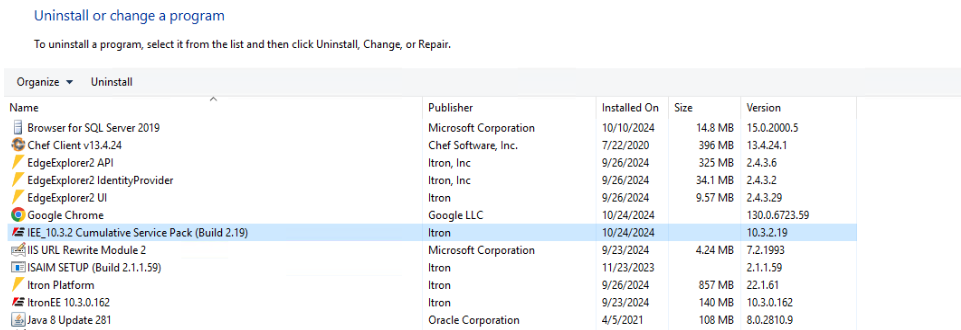 location of the IEE Core service pack installer file