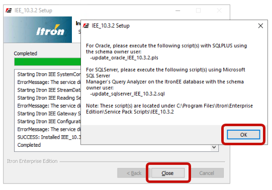 screenshot of the Run DB Script Manually dialog 