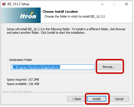 location of the destination folder for the Edge Explorer 2 installer files