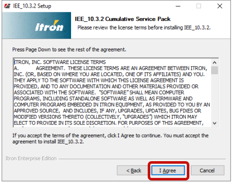 Service pack license agreement screen