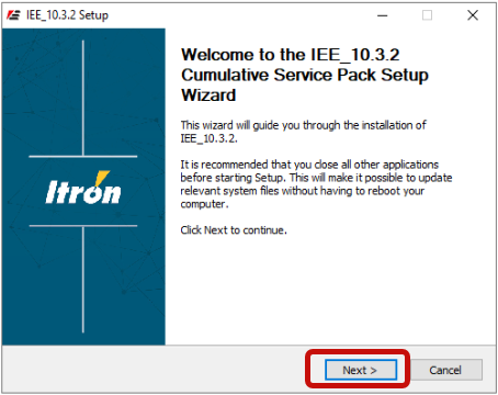 the welcome screen of the service pack installer