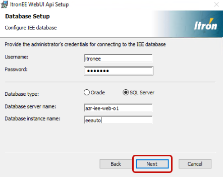 the Database Setup dialog